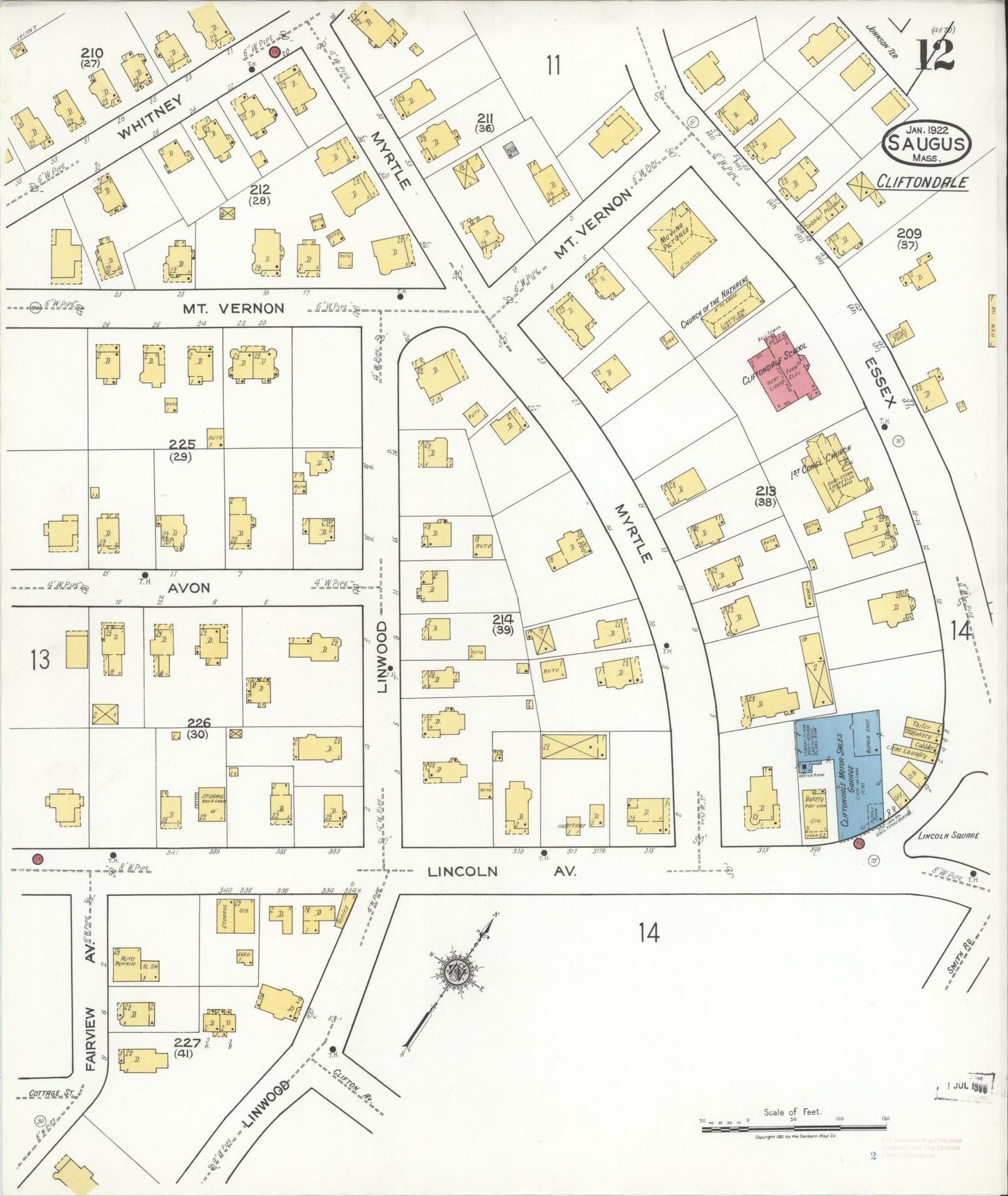 Sanborn Fire Insurance Map from Saugus, Essex County, Massachusetts (1922), Sheet #0012 - Complete Map Set gallery image, historic Sanborn map, vintage wall art, Massachusetts Massachusetts