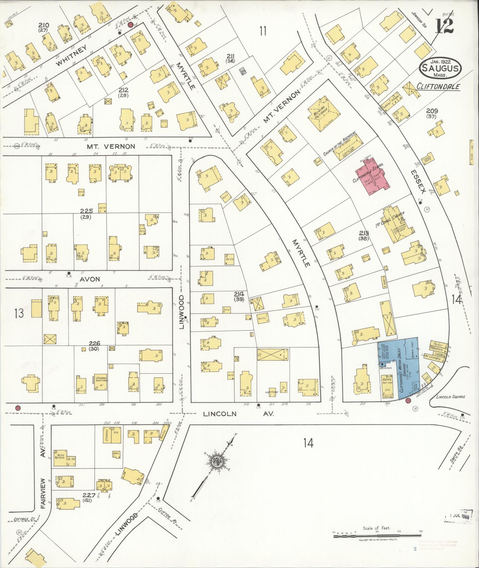 Sanborn Fire Insurance Map from Saugus, Essex County, Massachusetts (1922), Sheet #0012 - Complete Map Set gallery image, historic Sanborn map, vintage wall art, Massachusetts Massachusetts