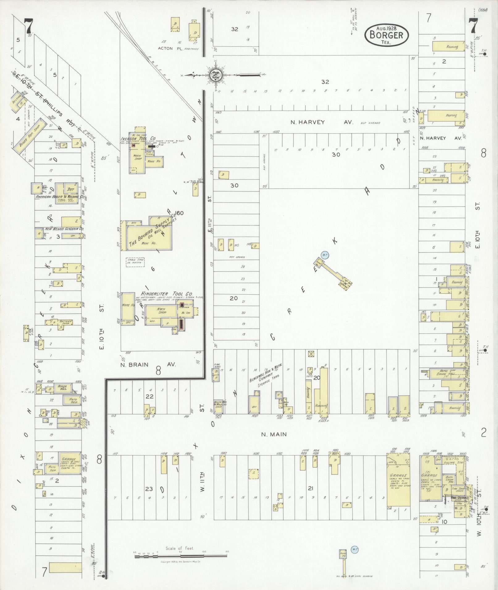 Sanborn Fire Insurance Map from Borger, Hutchinson County, Texas (1928), Sheet #0007 - Historic Sanborn Fire Insurance Map Print, vintage old map wall art, antique decor, genealogy gift, Texas Texas map