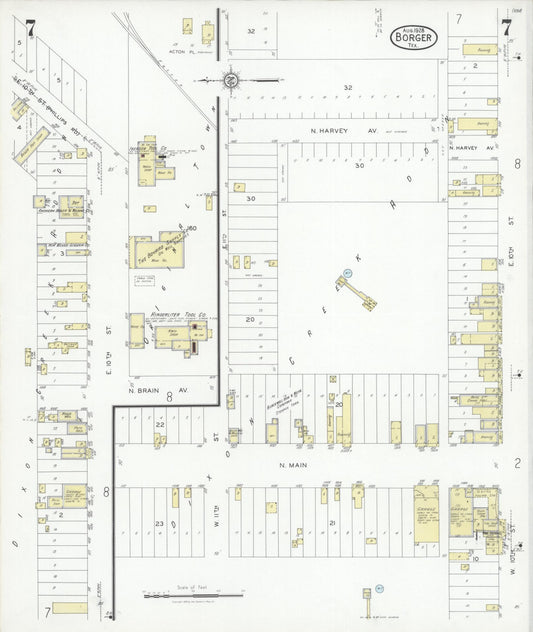 Sanborn Fire Insurance Map from Borger, Hutchinson County, Texas (1928), Sheet #0007 - Historic Sanborn Fire Insurance Map Print, vintage old map wall art, antique decor, genealogy gift, Texas Texas map