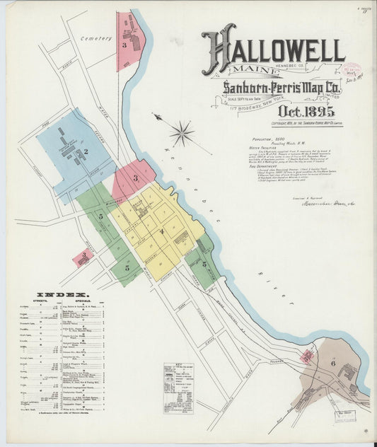 Sanborn Fire Insurance Map from Hallowell, Kennebec County, Maine (1895), Sheet #0001 - Historic Sanborn Fire Insurance Map Print, vintage old map wall art, antique decor, genealogy gift, Maine Maine map