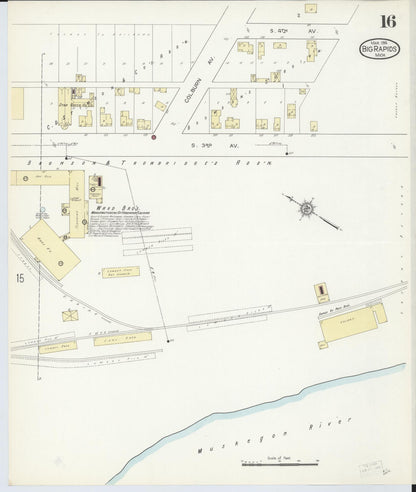 Sanborn Fire Insurance Map from Big Rapids, Mecosta County, Michigan (1914), Sheet #0016 - Historic Sanborn Fire Insurance Map Print, vintage old map wall art, antique decor, genealogy gift, Michigan Michigan map