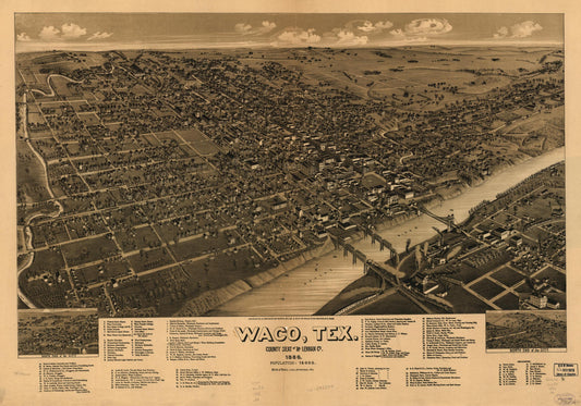 Waco, Texas, county seat of McLennan Cy. 1886. (1886) – Historic Bird’s-Eye View Panorama Print