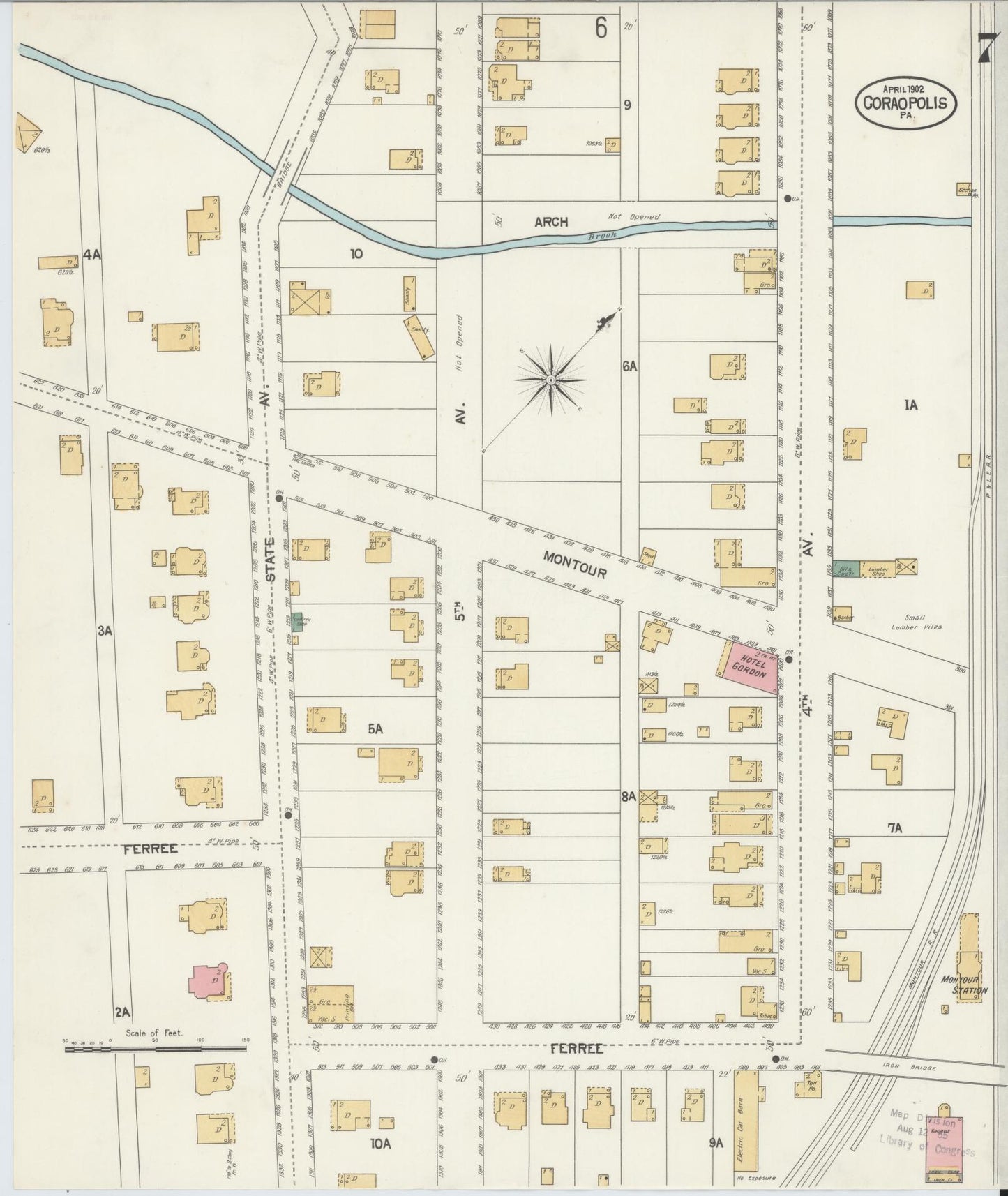 Sanborn Fire Insurance Map from Coraopolis, Allegheny County, Pennsylvania (1902), Sheet #0007 - Historic Sanborn Fire Insurance Map Print, vintage old map wall art, antique decor, genealogy gift, Pennsylvania Pennsylvania map