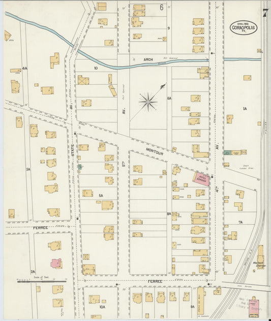 Sanborn Fire Insurance Map from Coraopolis, Allegheny County, Pennsylvania (1902), Sheet #0007 - Historic Sanborn Fire Insurance Map Print, vintage old map wall art, antique decor, genealogy gift, Pennsylvania Pennsylvania map