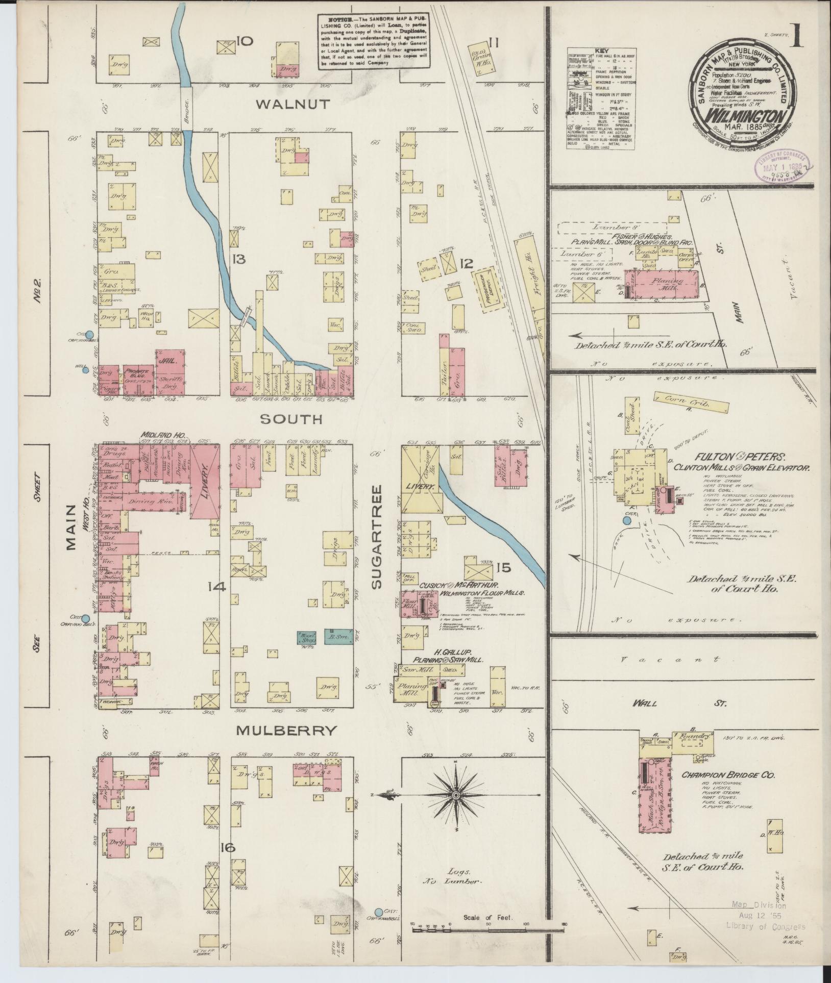 Sanborn Fire Insurance Map from Wilmington, Clinton County, Ohio (1885), Sheet #0001 - Complete Map Set gallery image, historic Sanborn map, vintage wall art, Ohio Ohio