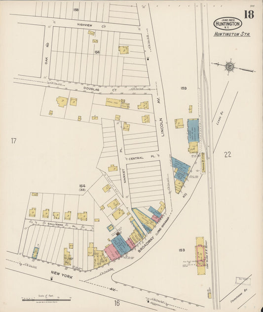 Sanborn Fire Insurance Map from Huntington, Suffolk County, New York (1922), Sheet #0018 - Historic Sanborn Fire Insurance Map Print, vintage old map wall art, antique decor, genealogy gift, New York New York map