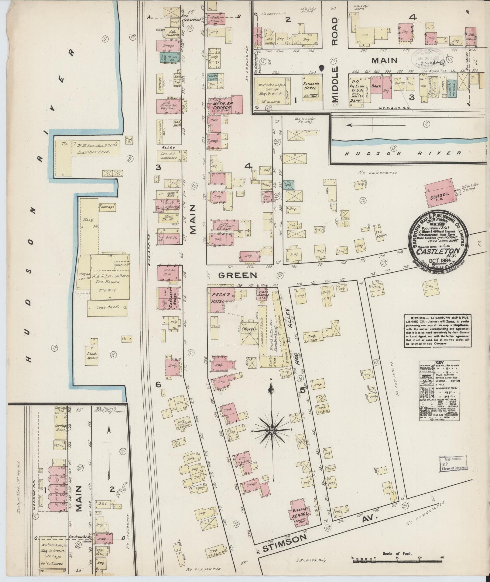 Sanborn Fire Insurance Map from Castleton On Hudson, Rensselaer County, New York. (1884) – Historic Sanborn Fire Insurance Map Print