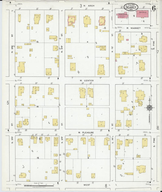 Sanborn Fire Insurance Map from Searcy, White County, Arkansas (1919), Sheet #0006 - Historic Sanborn Fire Insurance Map Print, vintage old map wall art, antique decor, genealogy gift, Arkansas Arkansas map
