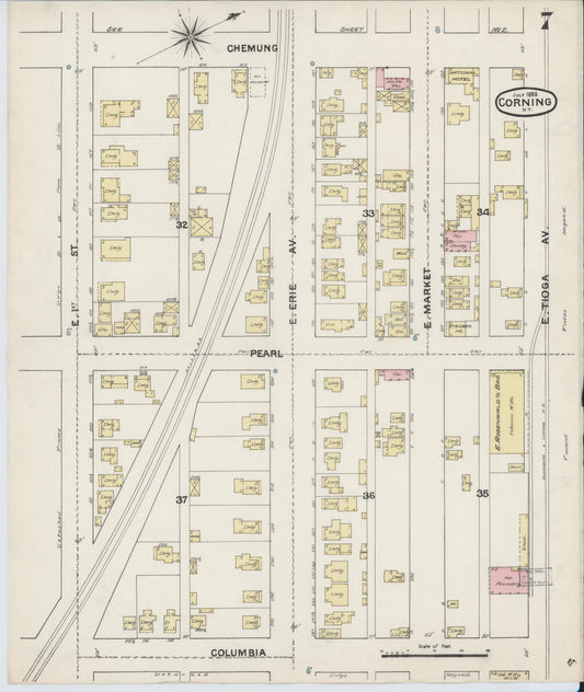 Sanborn Fire Insurance Map from Corning, Steuben County, New York (1888), Sheet #0007 - Historic Sanborn Fire Insurance Map Print, vintage old map wall art, antique decor, genealogy gift, New York New York map