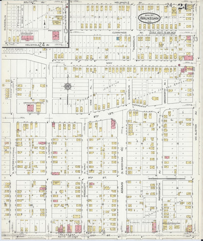 Sanborn Fire Insurance Map from Waukegan, Lake County, Illinois (1917), Sheet #0024 - Complete Map Set gallery image, historic Sanborn map, vintage wall art, Illinois Illinois