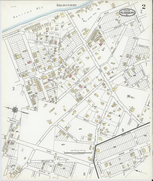 Sanborn Fire Insurance Map from Keansburg, Monmouth County, New Jersey (1918), Sheet #0002 - Historic Sanborn Fire Insurance Map Print, vintage old map wall art, antique decor, genealogy gift, New Jersey New Jersey map