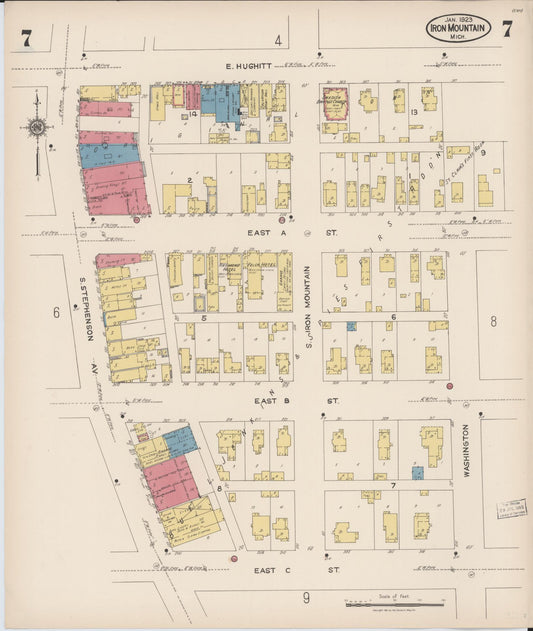 Sanborn Fire Insurance Map from Iron Mountain, Dickinson County, Michigan (1923), Sheet #0007 - Historic Sanborn Fire Insurance Map Print, vintage old map wall art, antique decor, genealogy gift, Michigan Michigan map