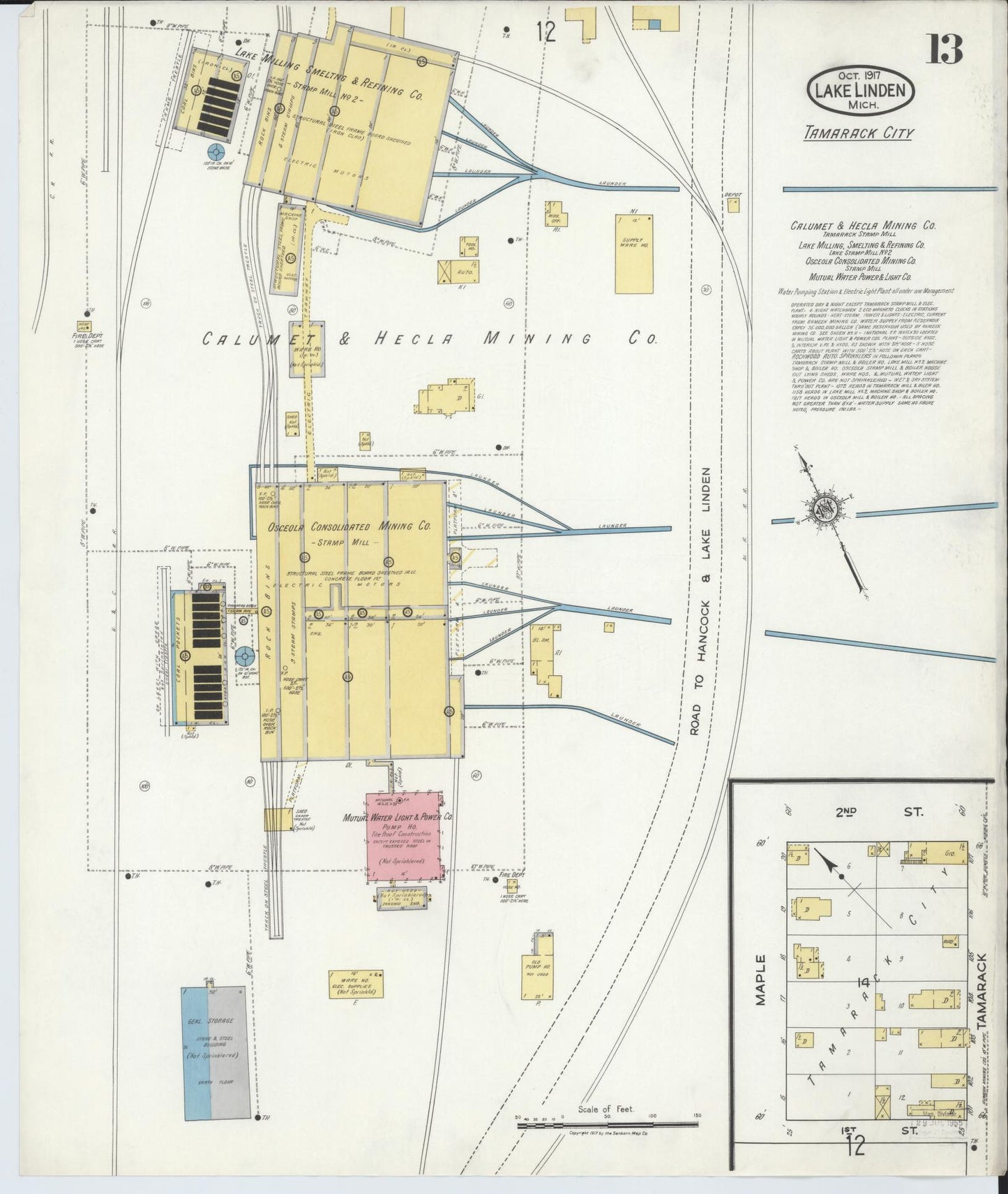 Sanborn Fire Insurance Map from Lake Linden, Houghton County, Michigan (1917), Sheet #0013 - Complete Map Set gallery image, historic Sanborn map, vintage wall art, Michigan Michigan