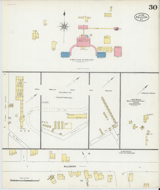 Sanborn Fire Insurance Map from Raleigh, Wake County, North Carolina (1903), Sheet #0030 - Historic Sanborn Fire Insurance Map Print, vintage old map wall art, antique decor, genealogy gift, North Carolina North Carolina map