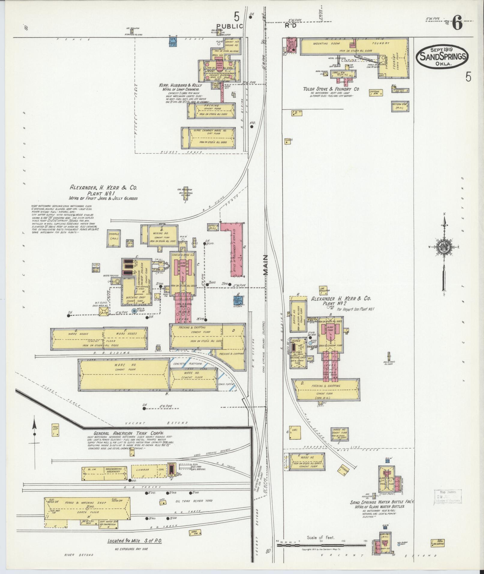 Sanborn Fire Insurance Map from Sand Springs, Tulsa County, Oklahoma (1919), Sheet #0006 - Complete Map Set gallery image, historic Sanborn map, vintage wall art, Oklahoma Oklahoma