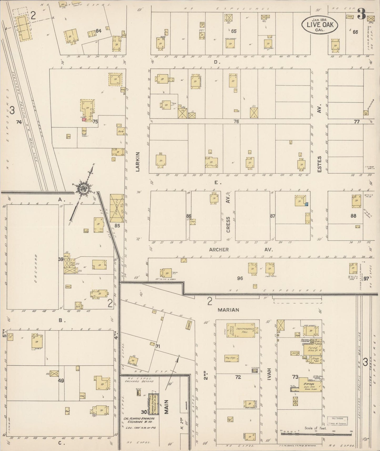 Sanborn Fire Insurance Map from Live Oak, Sutter County, California (1914), Sheet #0003 - Complete Map Set gallery image, historic Sanborn map, vintage wall art, California California