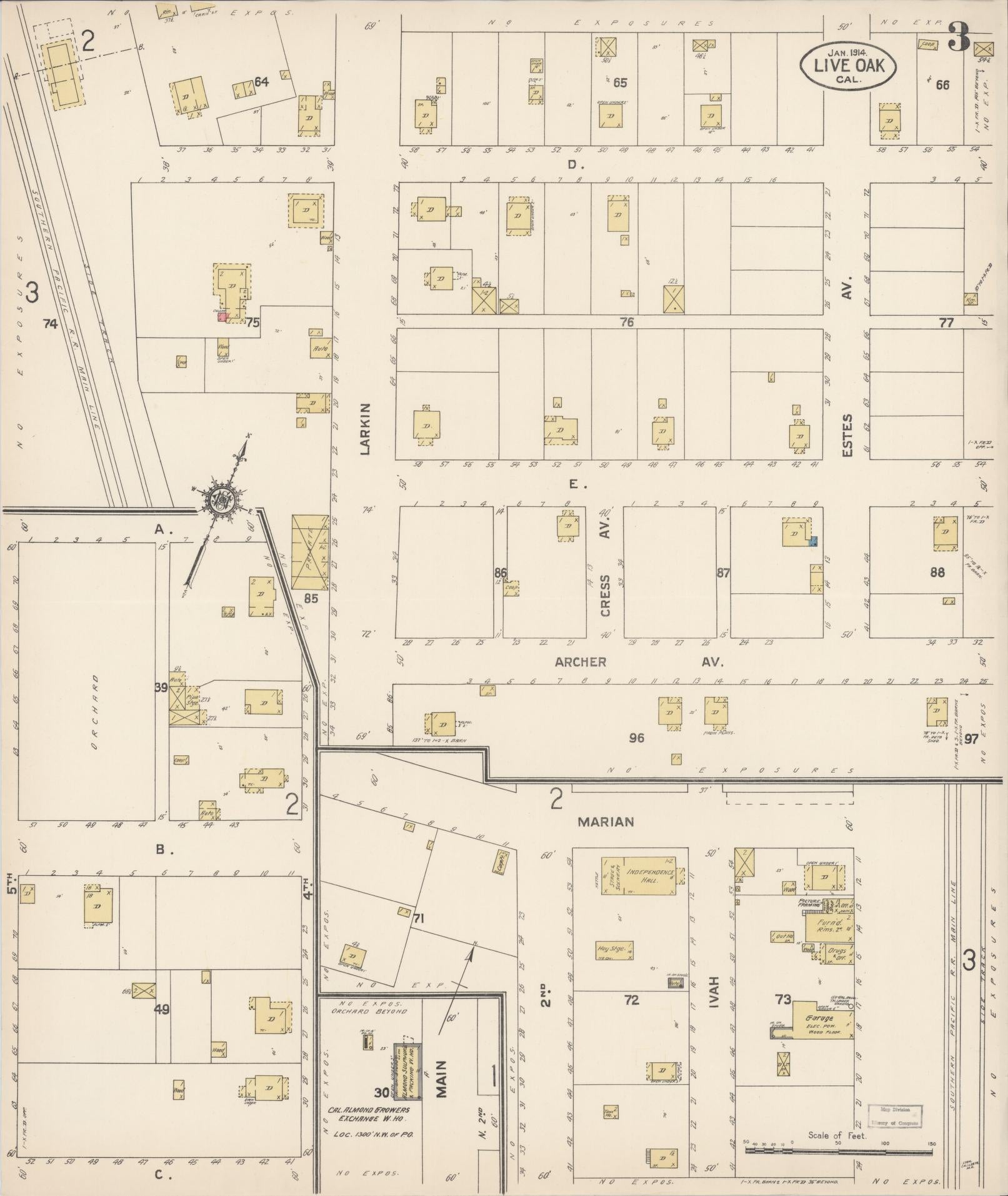 Sanborn Fire Insurance Map from Live Oak, Sutter County, California (1914), Sheet #0003 - Complete Map Set gallery image, historic Sanborn map, vintage wall art, California California