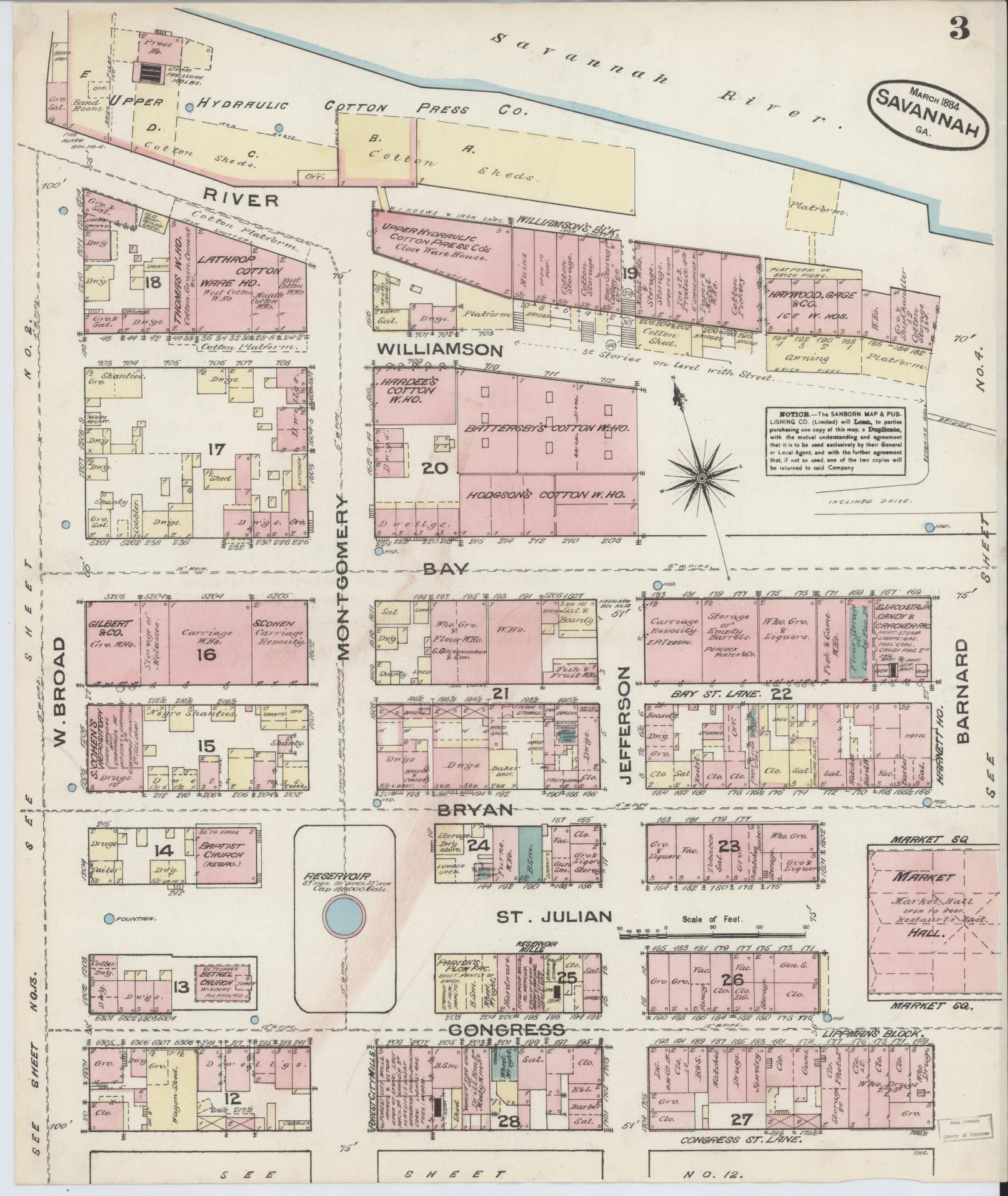 Sanborn Fire Insurance Map from Savannah, Chatham County, Georgia (1884), Sheet #0003 - Complete Map Set gallery image, historic Sanborn map, vintage wall art, Georgia Georgia