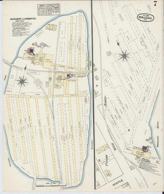 Sanborn Fire Insurance Map from Wausau, Marathon County, Wisconsin (1884), Sheet #0007 - Historic Sanborn Fire Insurance Map Print, vintage old map wall art, antique decor, genealogy gift, Wisconsin Wisconsin map