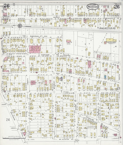 Sanborn Fire Insurance Map from Waukegan, Lake County, Illinois (1924), Sheet #0026 - Complete Map Set gallery image, historic Sanborn map, vintage wall art, Illinois Illinois
