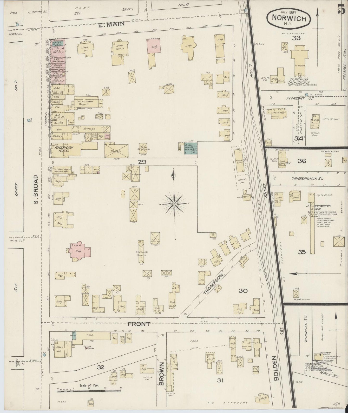 Sanborn Fire Insurance Map from Norwich, Chenango County, New York (1887), Sheet #0005 - Complete Map Set gallery image, historic Sanborn map, vintage wall art, New York New York