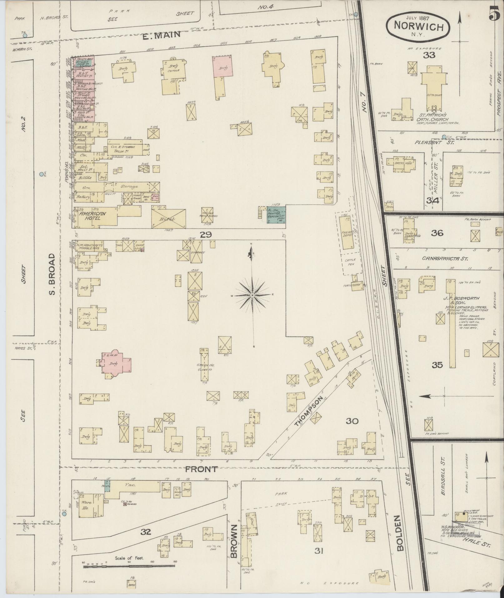 Sanborn Fire Insurance Map from Norwich, Chenango County, New York (1887), Sheet #0005 - Complete Map Set gallery image, historic Sanborn map, vintage wall art, New York New York