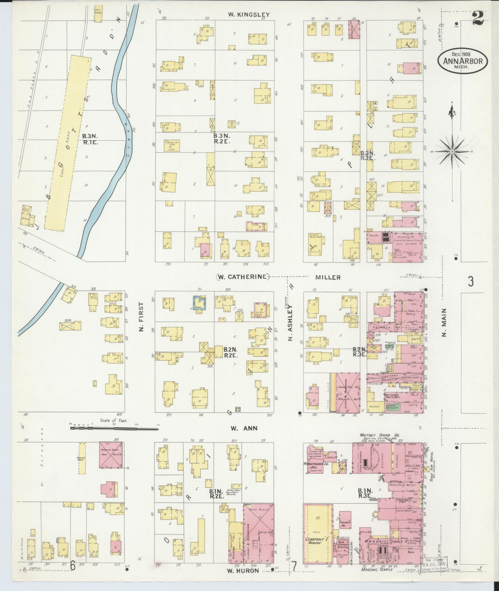 Sanborn Fire Insurance Map from Ann Arbor, Washtenaw County, Michigan (1908), Sheet #0002 - Complete Map Set gallery image, historic Sanborn map, vintage wall art, Michigan Michigan