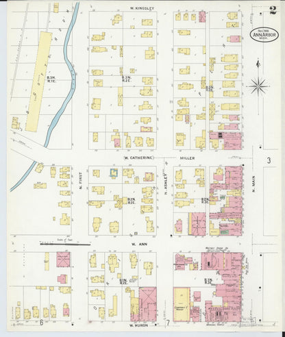 Sanborn Fire Insurance Map from Ann Arbor, Washtenaw County, Michigan (1908), Sheet #0002 - Complete Map Set gallery image, historic Sanborn map, vintage wall art, Michigan Michigan