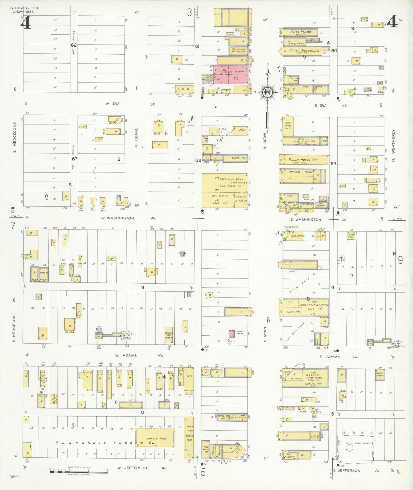 Sanborn Fire Insurance Map from Borger, Hutchinson County, Texas (1933), Sheet #0004 - Complete Map Set gallery image, historic Sanborn map, vintage wall art, Texas Texas