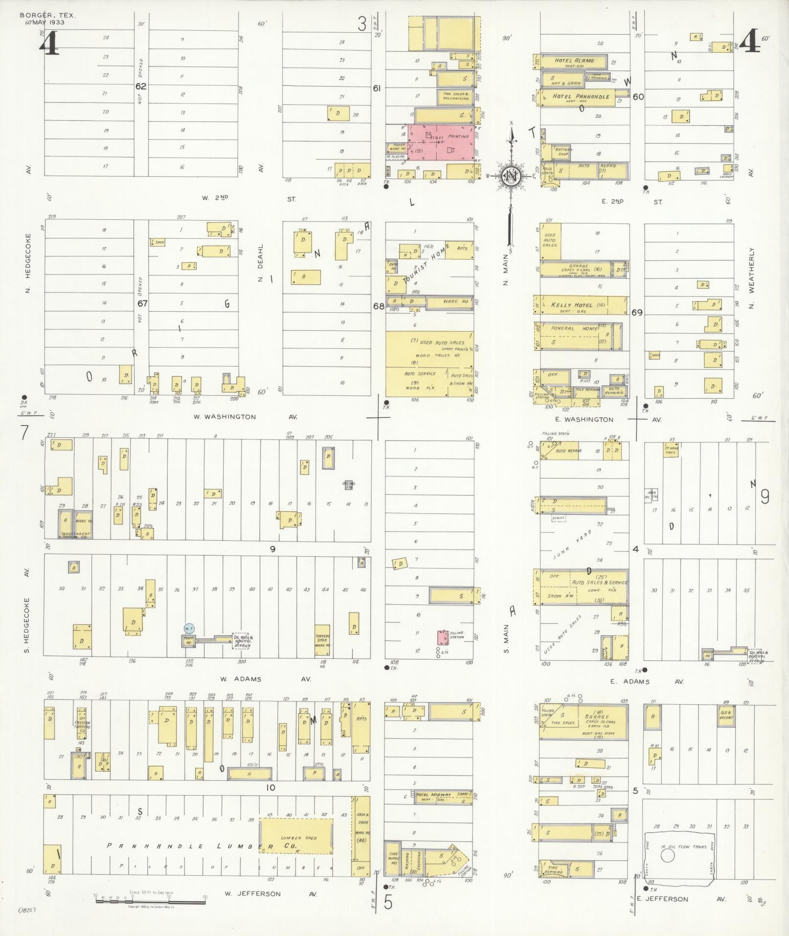 Sanborn Fire Insurance Map from Borger, Hutchinson County, Texas (1933), Sheet #0004 - Complete Map Set gallery image, historic Sanborn map, vintage wall art, Texas Texas