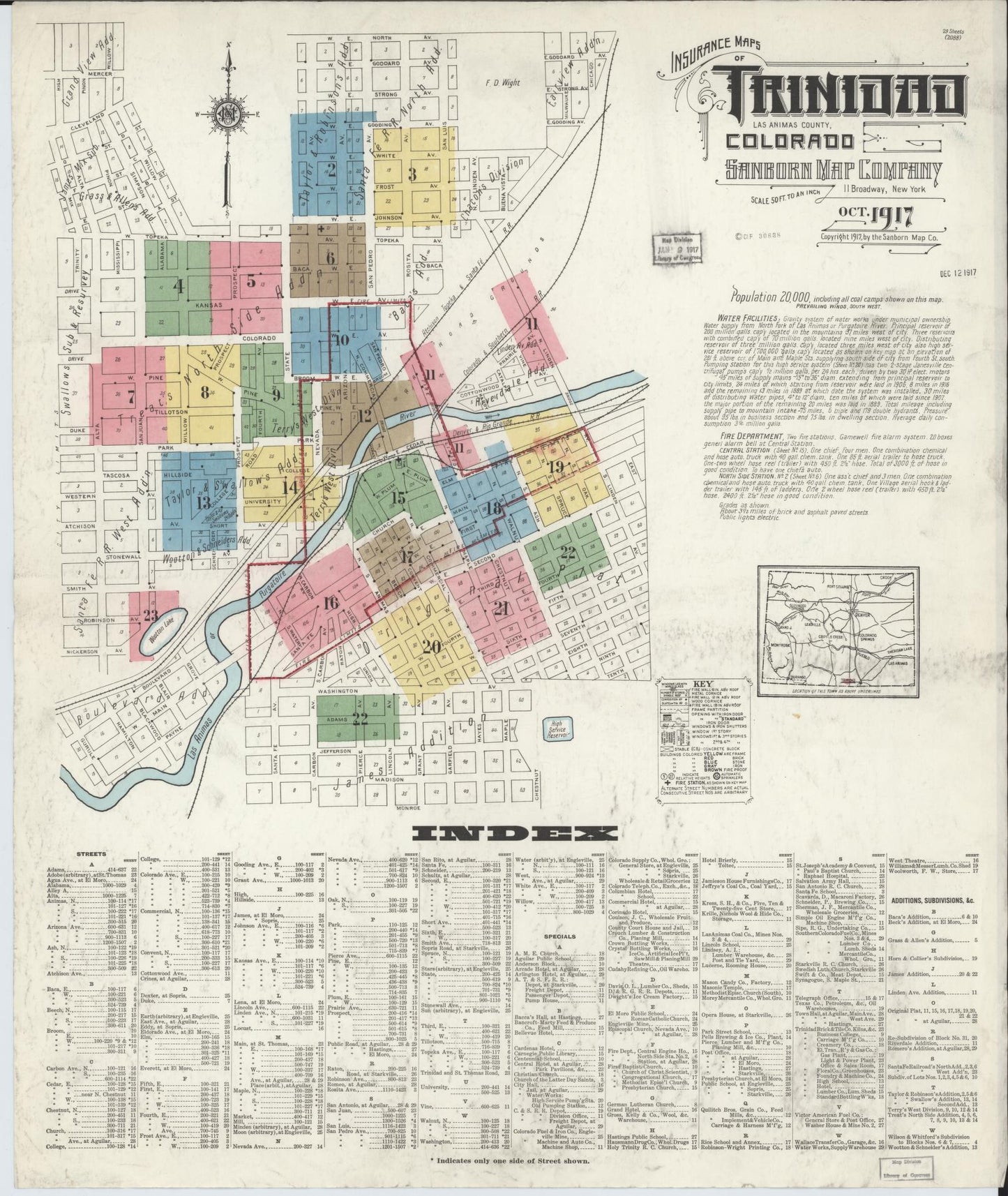 Sanborn Fire Insurance Map from Trinidad, Las Animas County, Colorado (1917), Sheet #0001 - Complete Map Set gallery image, historic Sanborn map, vintage wall art, Colorado Colorado