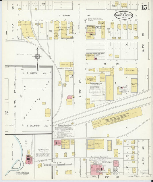 Sanborn Fire Insurance Map from Grand Junction, Mesa County, Colorado (1912), Sheet #0015 - Historic Sanborn Fire Insurance Map Print, vintage old map wall art, antique decor, genealogy gift, Colorado Colorado map
