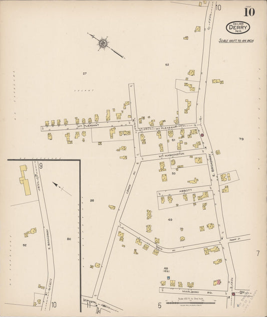 Sanborn Fire Insurance Map from Derry, Rockingham County, New Hampshire (1921), Sheet #0010 - Historic Sanborn Fire Insurance Map Print, vintage old map wall art, antique decor, genealogy gift, New Hampshire New Hampshire map