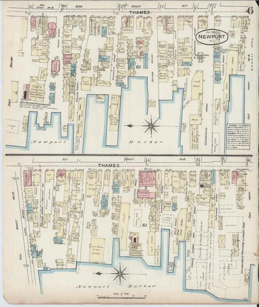 Sanborn Fire Insurance Map from Newport, Newport County, Rhode Island (1884), Sheet #0006 - Historic Sanborn Fire Insurance Map Print, vintage old map wall art, antique decor, genealogy gift, Rhode Island Rhode Island map