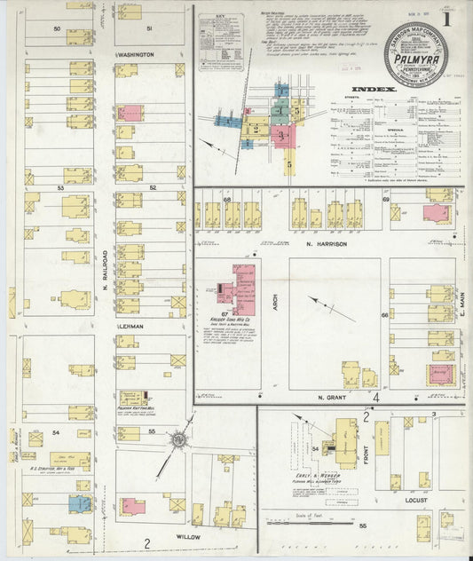 Sanborn Fire Insurance Map from Palmyra, Lebanon County, Pennsylvania (1911), Sheet #0001 - Historic Sanborn Fire Insurance Map Print, vintage old map wall art, antique decor, genealogy gift, Pennsylvania Pennsylvania map