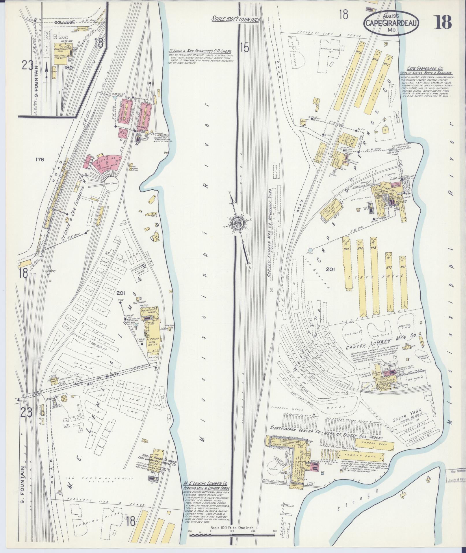 Sanborn Fire Insurance Map from Cape Girardeau, Cape Girardeau County, Missouri (1915), Sheet #0018 - Historic Sanborn Fire Insurance Map Print, vintage old map wall art, antique decor, genealogy gift, Missouri Missouri map