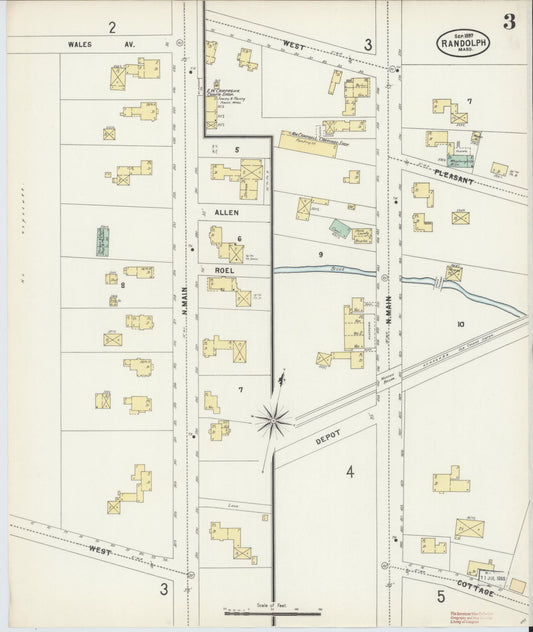 Sanborn Fire Insurance Map from Randolph, Norfolk County, Massachusetts (1897), Sheet #0003 - Historic Sanborn Fire Insurance Map Print, vintage old map wall art, antique decor, genealogy gift, Massachusetts Massachusetts map