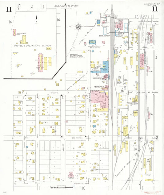 Sanborn Fire Insurance Map from Webster City, Hamilton County, Iowa (1938), Sheet #0011 - Historic Sanborn Fire Insurance Map Print, vintage old map wall art