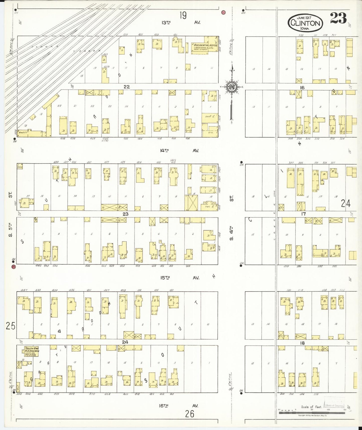 Sanborn Fire Insurance Map from Clinton, Clinton County, Iowa (1917), Sheet #0023 - Historic Sanborn Fire Insurance Map Print, vintage old map wall art