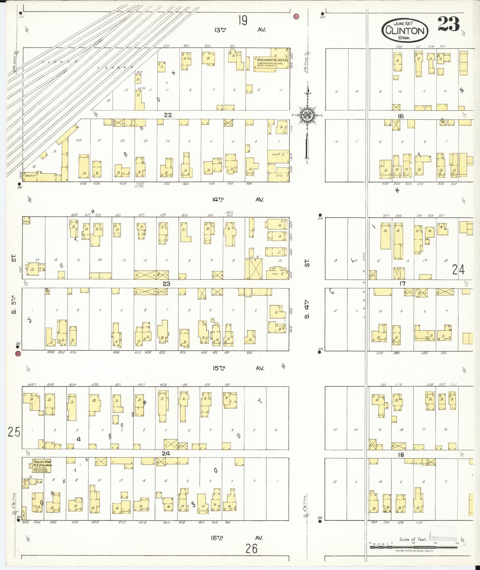 Sanborn Fire Insurance Map from Clinton, Clinton County, Iowa (1917), Sheet #0023 - Historic Sanborn Fire Insurance Map Print, vintage old map wall art