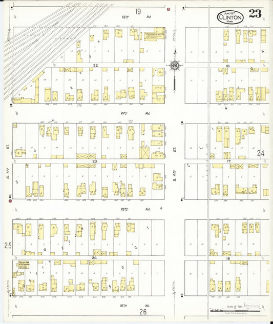 Sanborn Fire Insurance Map from Clinton, Clinton County, Iowa (1917), Sheet #0023 - Historic Sanborn Fire Insurance Map Print, vintage old map wall art