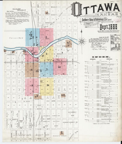 Sanborn Fire Insurance Map from Ottawa, Franklin County, Kansas (1888), Sheet #0001 - Complete Map Set gallery image, historic Sanborn map, vintage wall art, Kansas Kansas