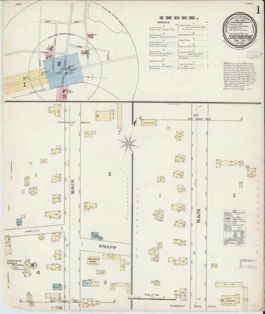 Sanborn Fire Insurance Map from Sherburne, Chenango County, New York (1887), Sheet #0001 - Historic Sanborn Fire Insurance Map Print, vintage old map wall art, antique decor, genealogy gift, New York New York map