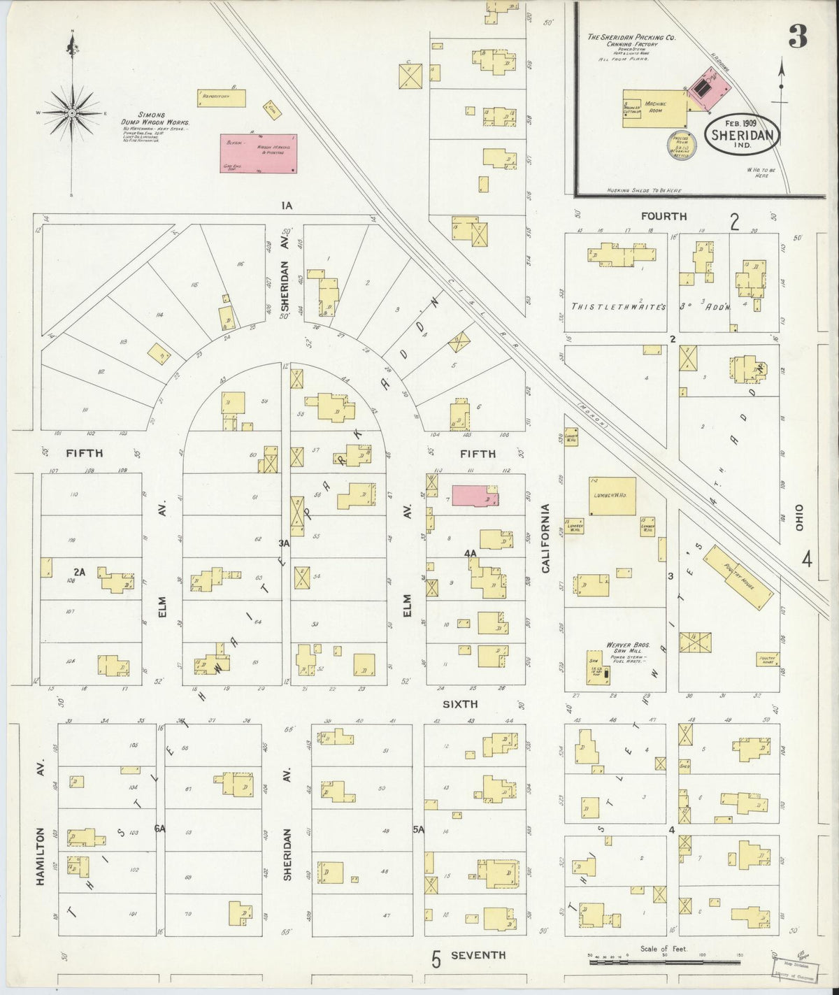 Sanborn Fire Insurance Map from Sheridan, Hamilton County, Indiana (1909), Sheet #0003 - Historic Sanborn Fire Insurance Map Print, vintage old map wall art, antique decor, genealogy gift, Indiana Indiana map