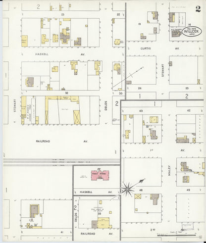 Sanborn Fire Insurance Map from Willcox, Cochise County, Arizona (1909), Sheet #0002 - Complete Map Set gallery image, historic Sanborn map, vintage wall art, Arizona Arizona