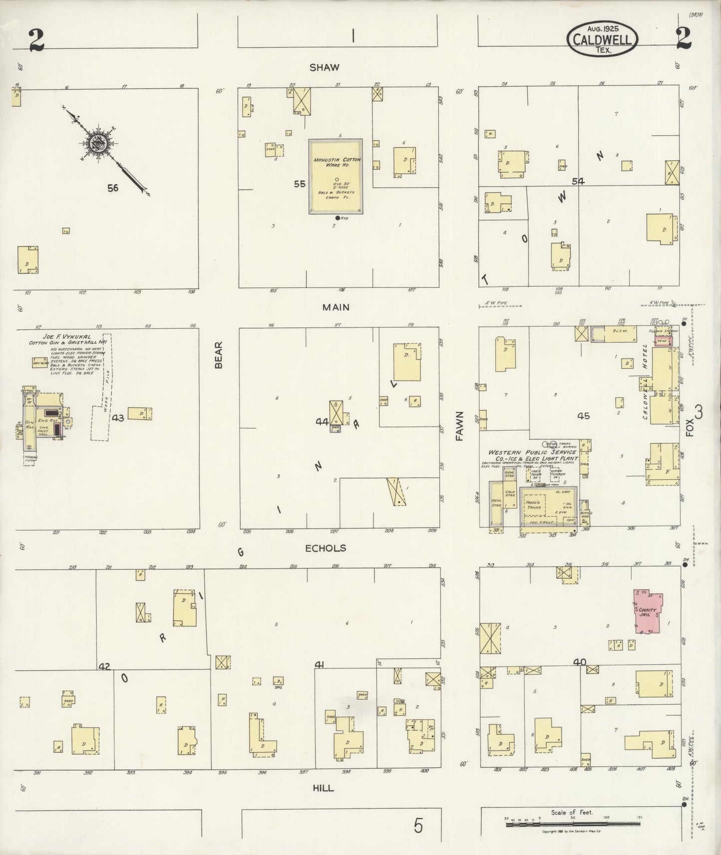 Sanborn Fire Insurance Map from Caldwell, Burleson County, Texas (1925), Sheet #0002 - Historic Sanborn Fire Insurance Map Print, vintage old map wall art, antique decor, genealogy gift, Texas Texas map