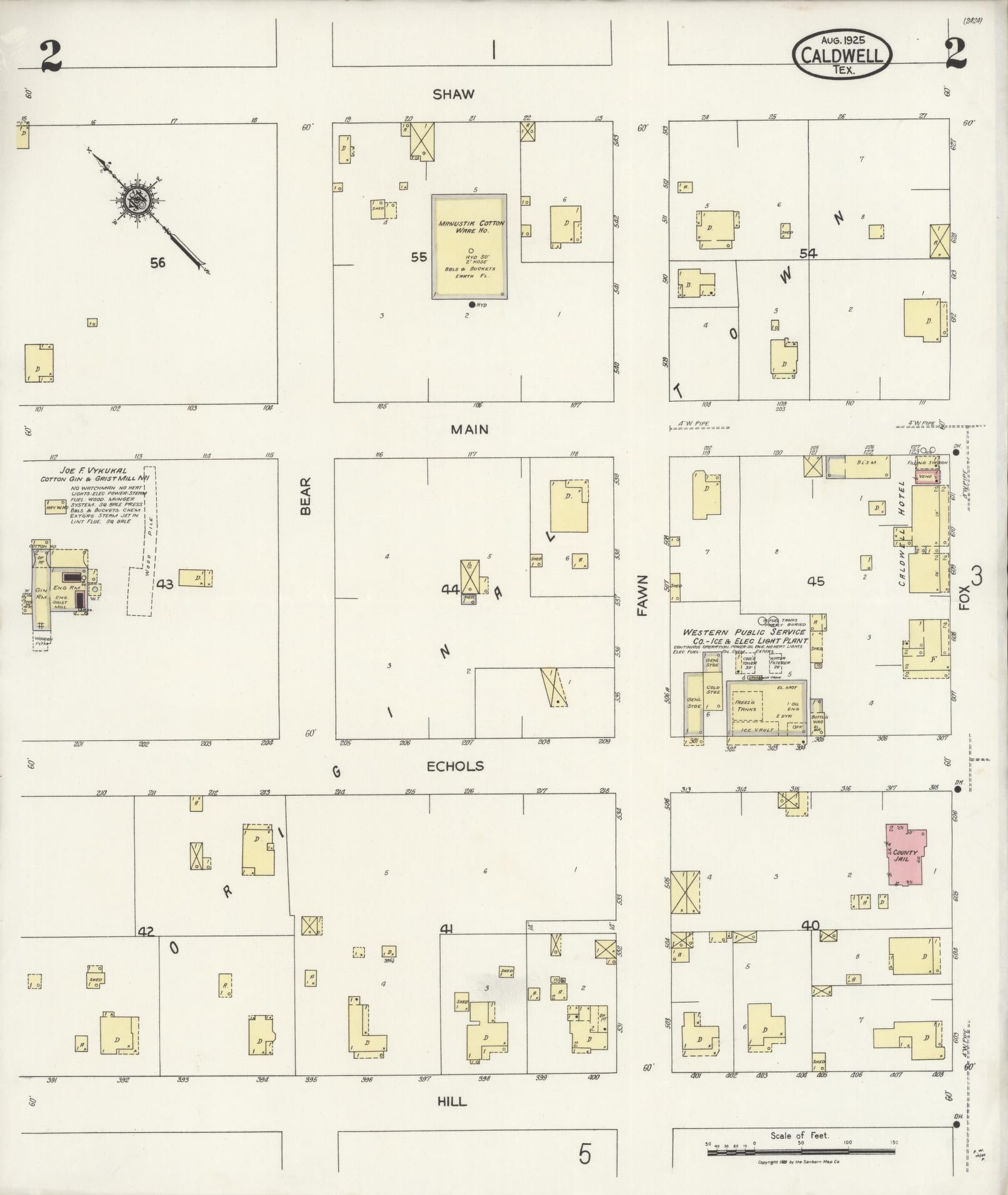 Sanborn Fire Insurance Map from Caldwell, Burleson County, Texas (1925), Sheet #0002 - Historic Sanborn Fire Insurance Map Print, vintage old map wall art, antique decor, genealogy gift, Texas Texas map