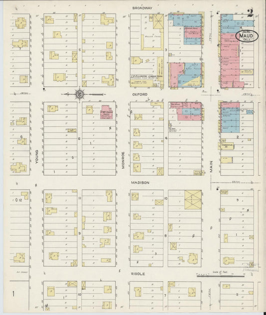Sanborn Fire Insurance Map from Maud, Pottawatomie County, Oklahoma (1915), Sheet #0002 - Historic Sanborn Fire Insurance Map Print, vintage old map wall art, antique decor, genealogy gift, Oklahoma Oklahoma map