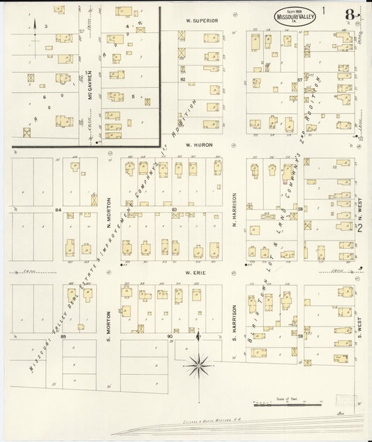 Sanborn Fire Insurance Map from Missouri Valley, Harrison County, Iowa (1908), Sheet #0008 - Historic Sanborn Fire Insurance Map Print, vintage old map wall art